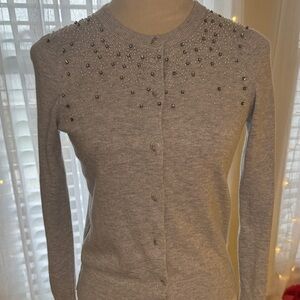 LOFT Light Gray Beaded Cardigan